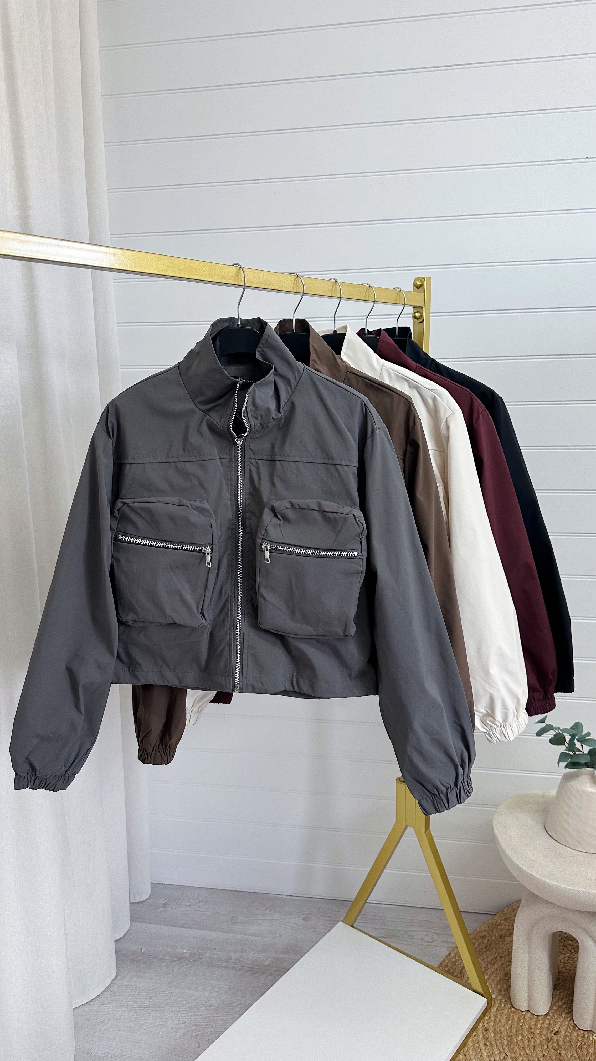 Cargo Zip Deatil Bomber Jacket - GREY