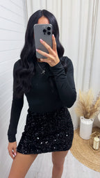 Velvet Sequin Mini Skirt - BLACK