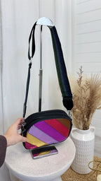 Multicolour Metallic Stripe Cross Body Bag - BLACK