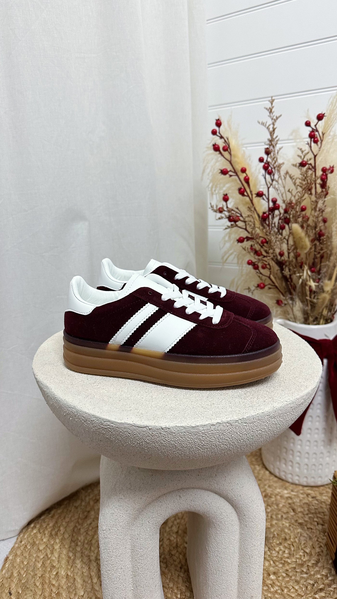 Platform Gum Sole Suede Trainers - WINE