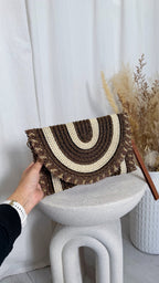 Crochet Arch Pattern Boho Clutch Bag - DARK BROWN
