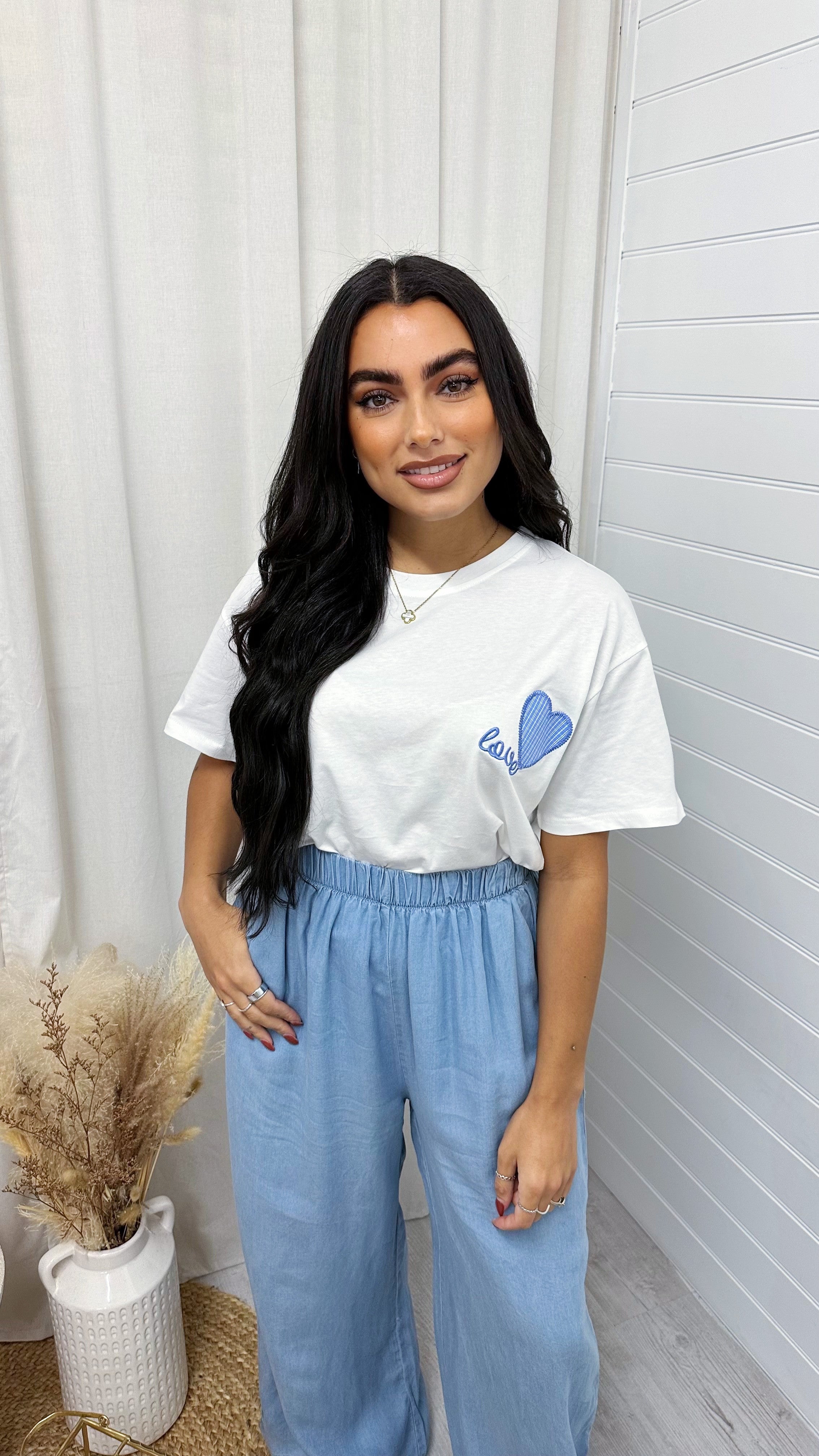Embroided Love Heart T-Shirt - BLUE