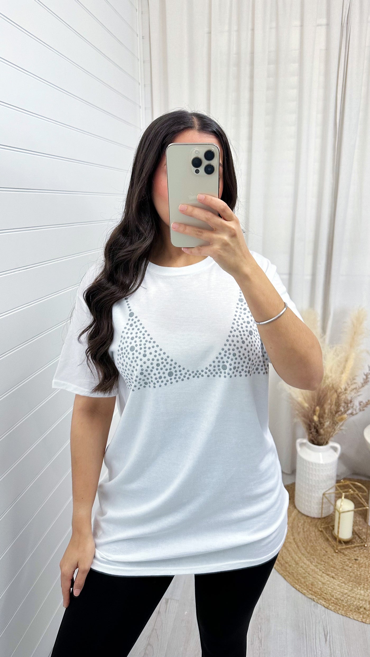 Silver Glitter Bikini T-Shirt - WHITE