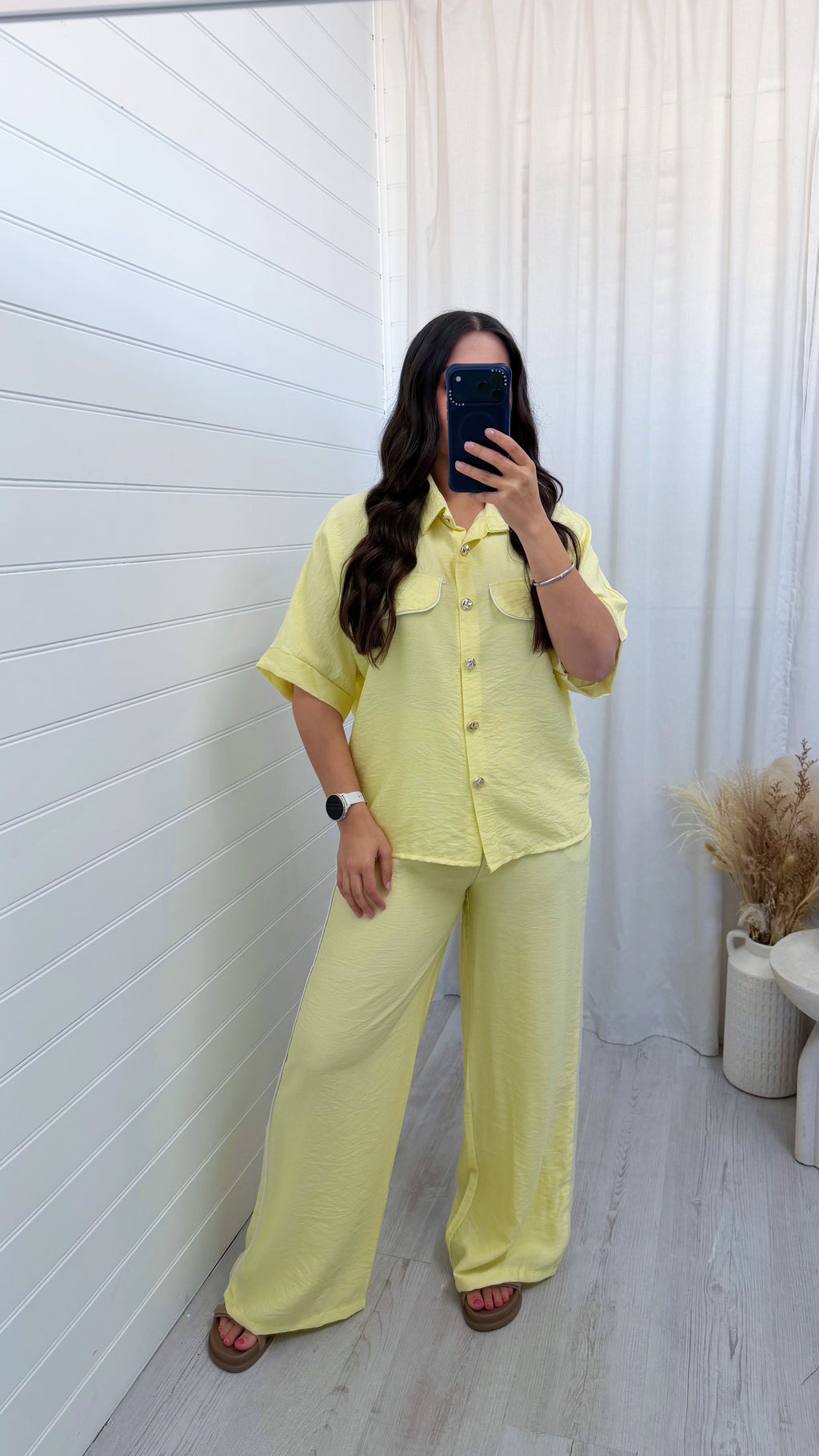 White Piped Shirt and Trousers Co-Ord - LEMON