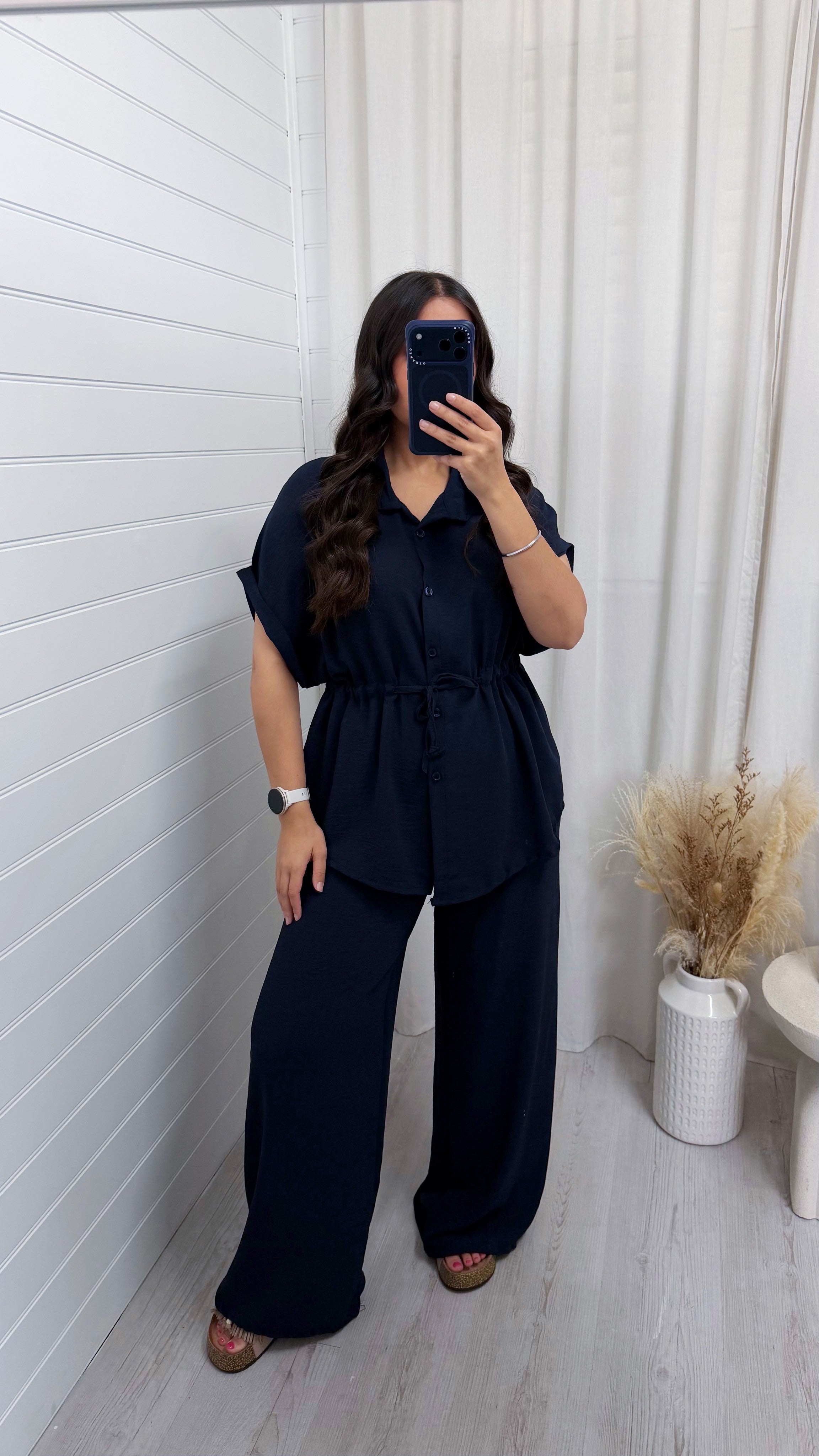 Cinched Shirt and Trousers Co-Ord - NAVY