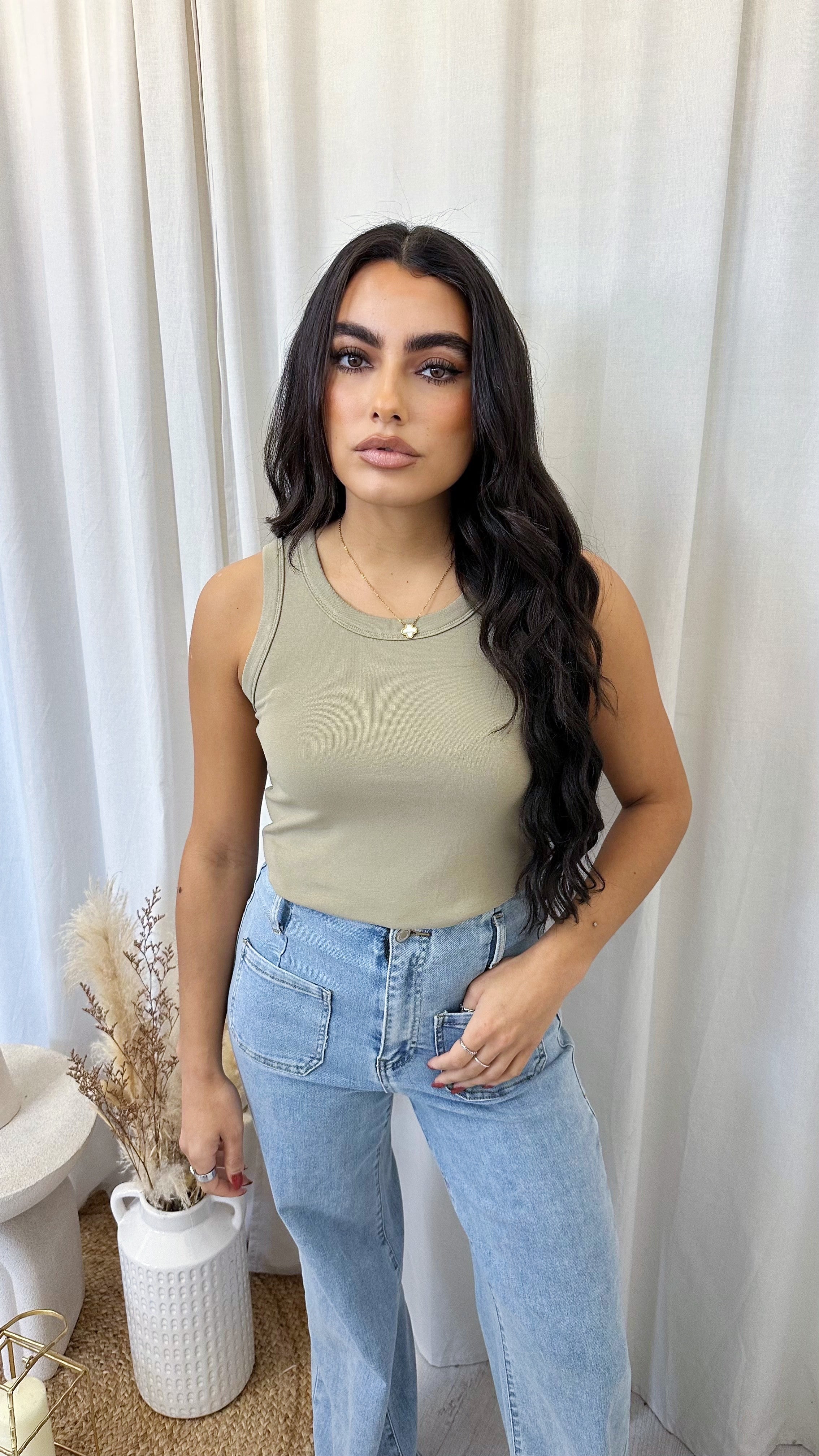 Soft Ribbed Vest Top - SAGE