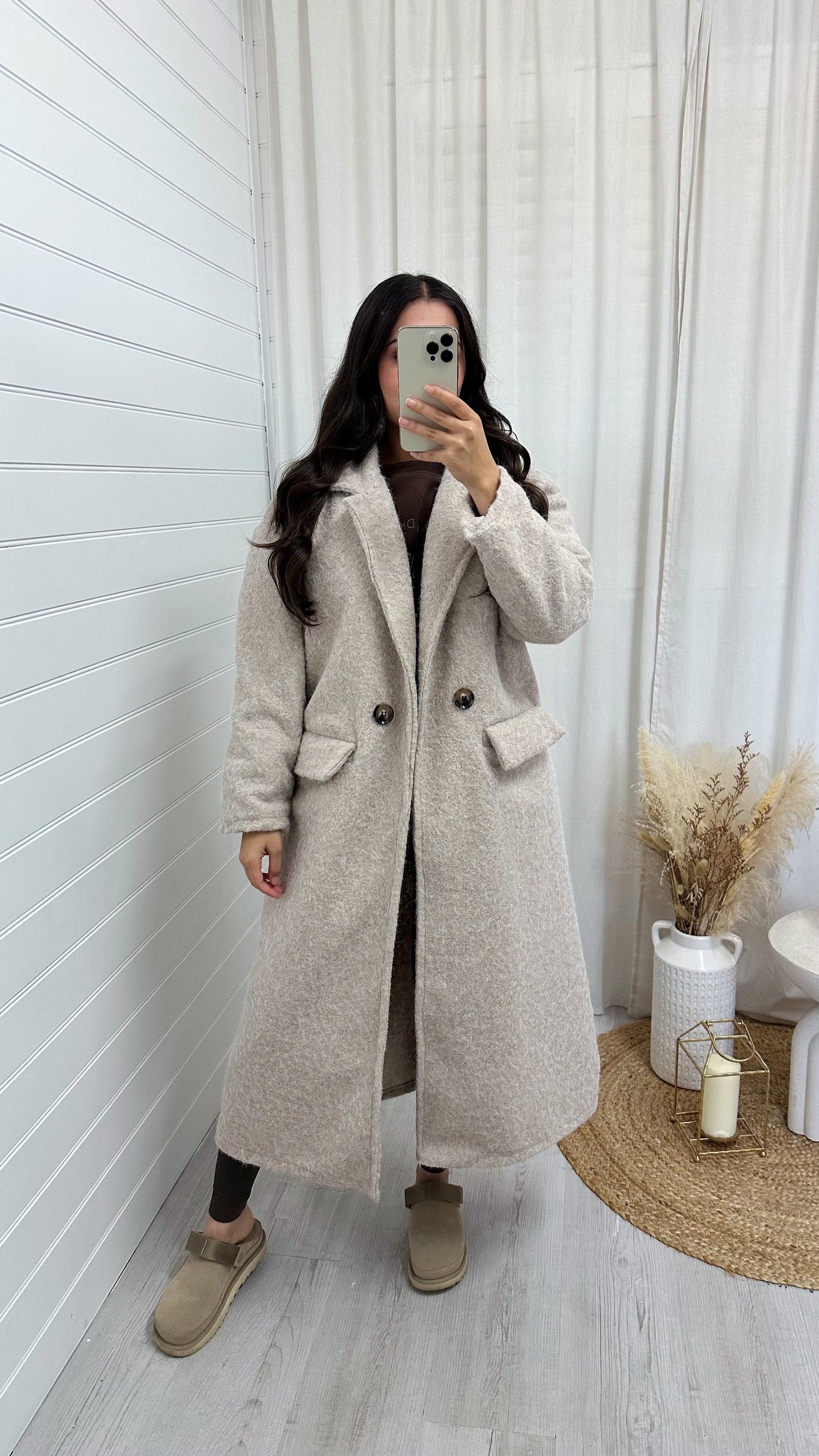 Soft Mohair Duster Coat - BEIGE