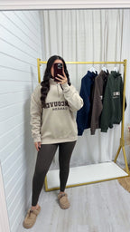 Vancouver Embroidered Half Zip Sweatshirt - BEIGE