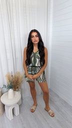 Swirly Shimmer Vest Top and Shorts Co-Ord - KHAKI