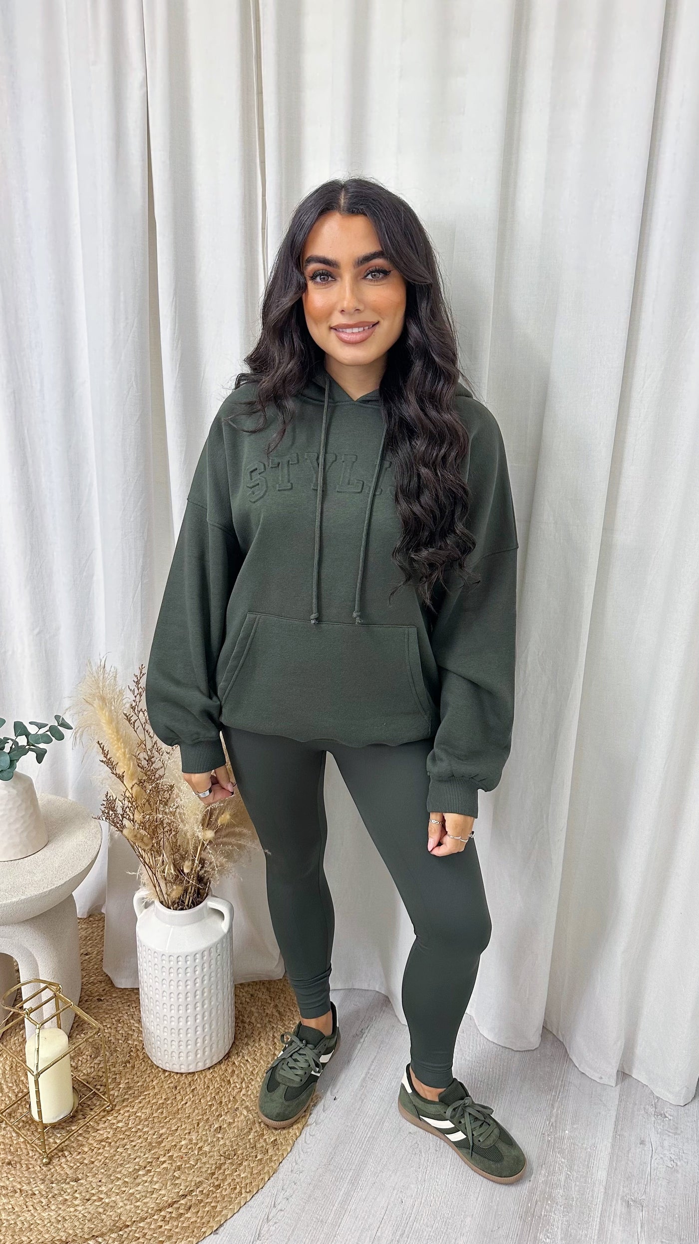 Embossed Stylist Oversized Hoodie - KHAKI