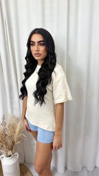 Hourglass Side Slit Soft Cotton T-Shirt - CREAM