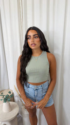 Ribbed Crop Vest Top - SAGE