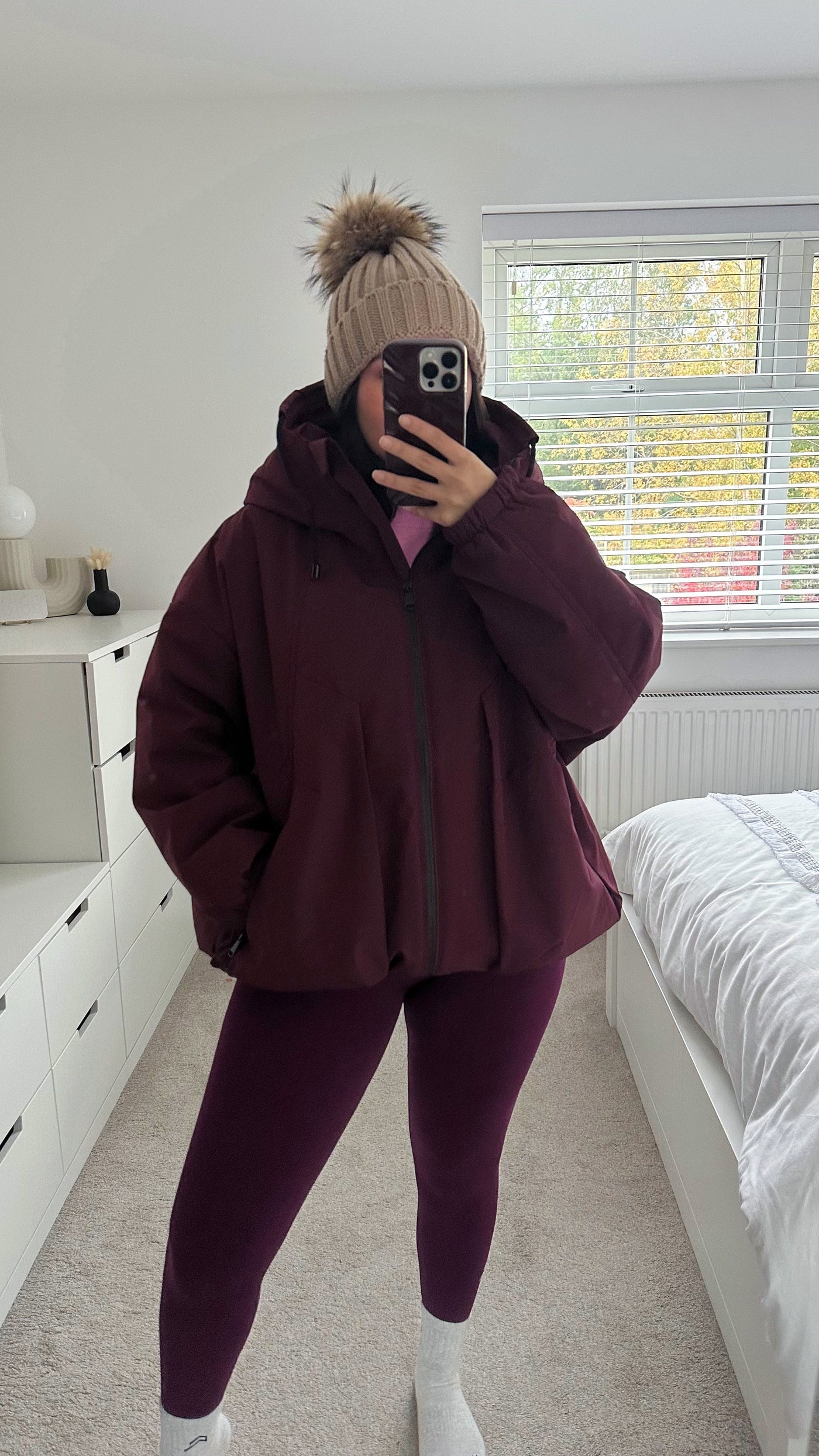 Hooded Oversized Waterproof Jacket - WINE