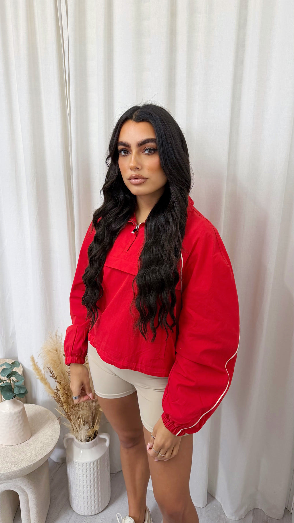 Piped Half Zip Windbreaker - RED