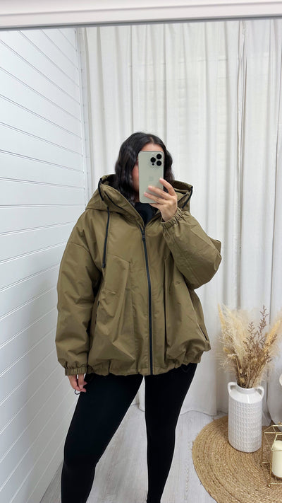 Hooded Oversized Waterproof Jacket - TAN