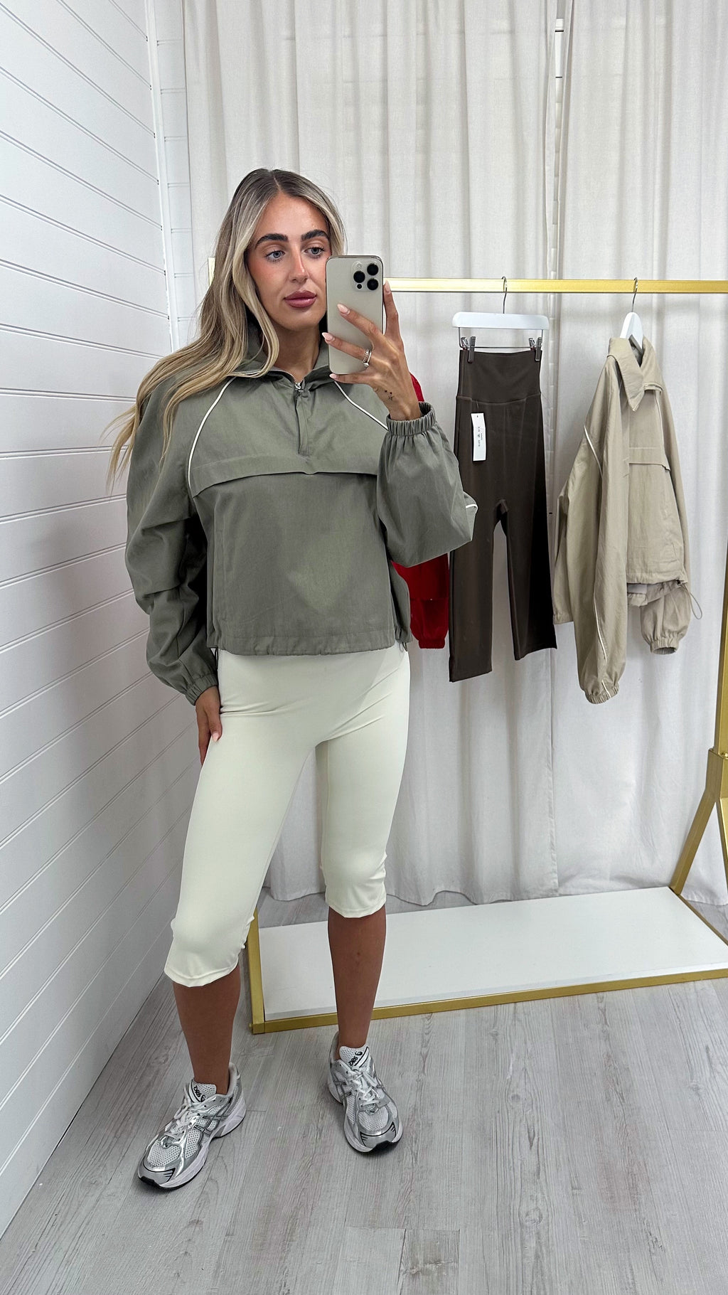 Piped Half Zip Windbreaker - KHAKI