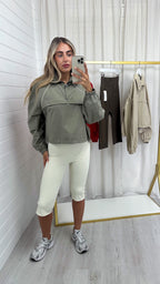Piped Half Zip Windbreaker - KHAKI