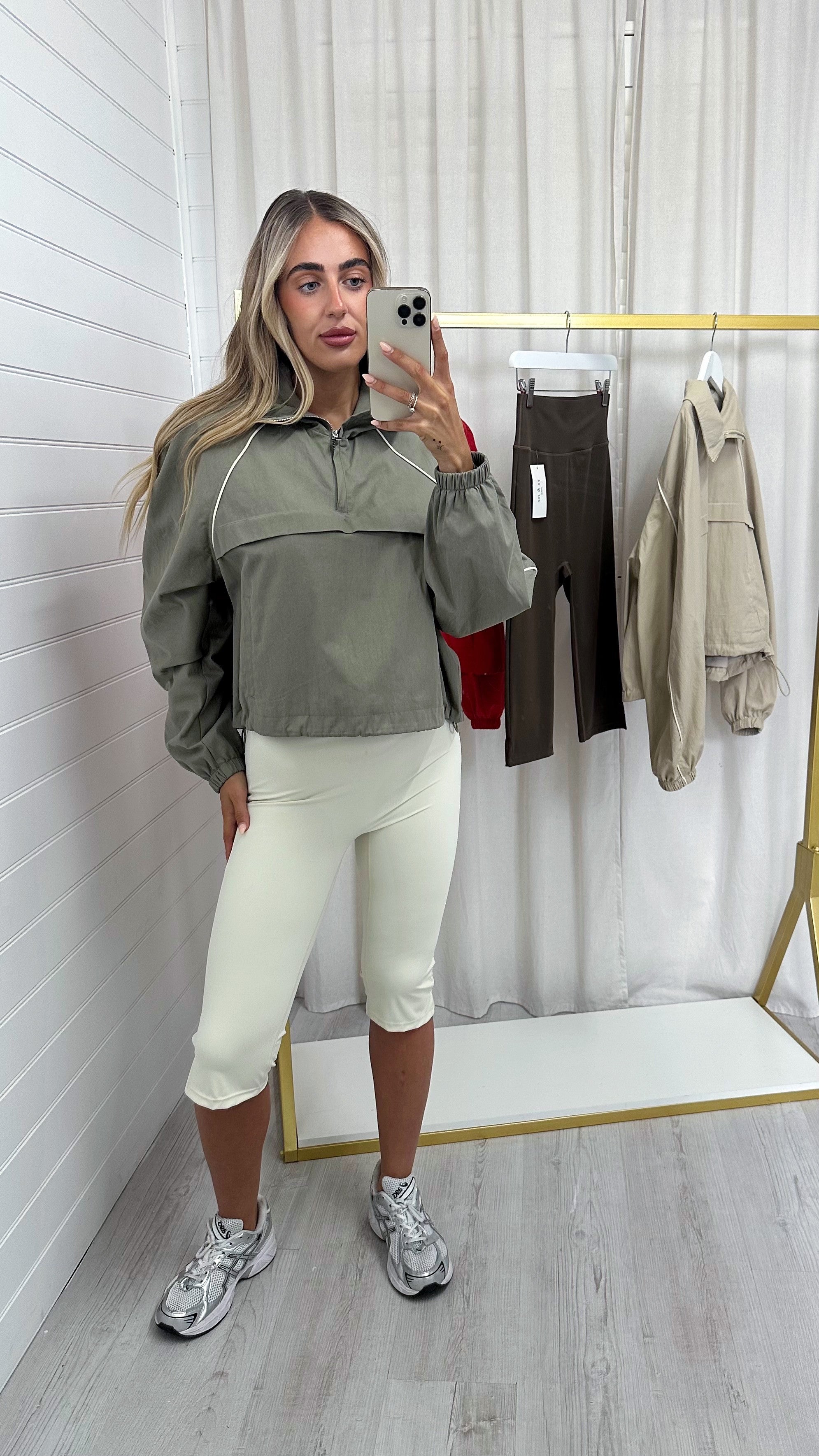 Piped Half Zip Windbreaker - KHAKI