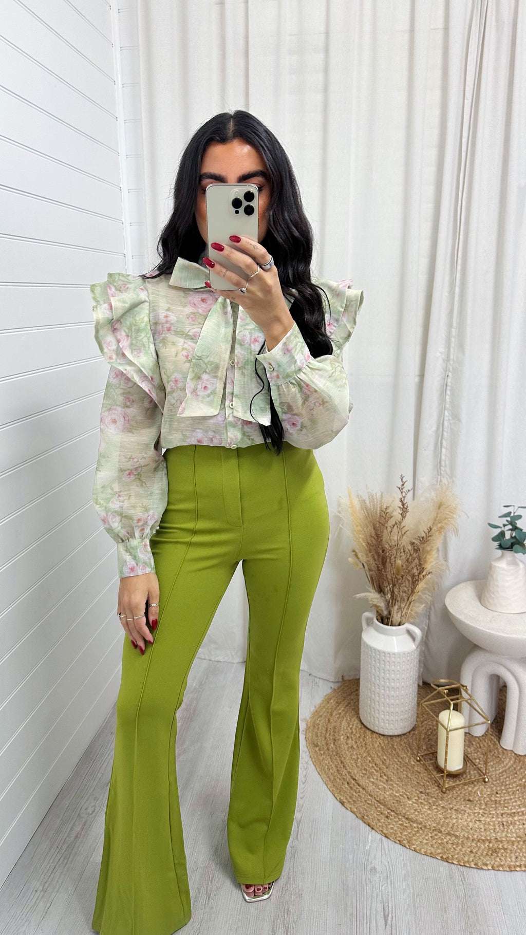 Seam Front Flared Slim Fit Trousers - OLIVE