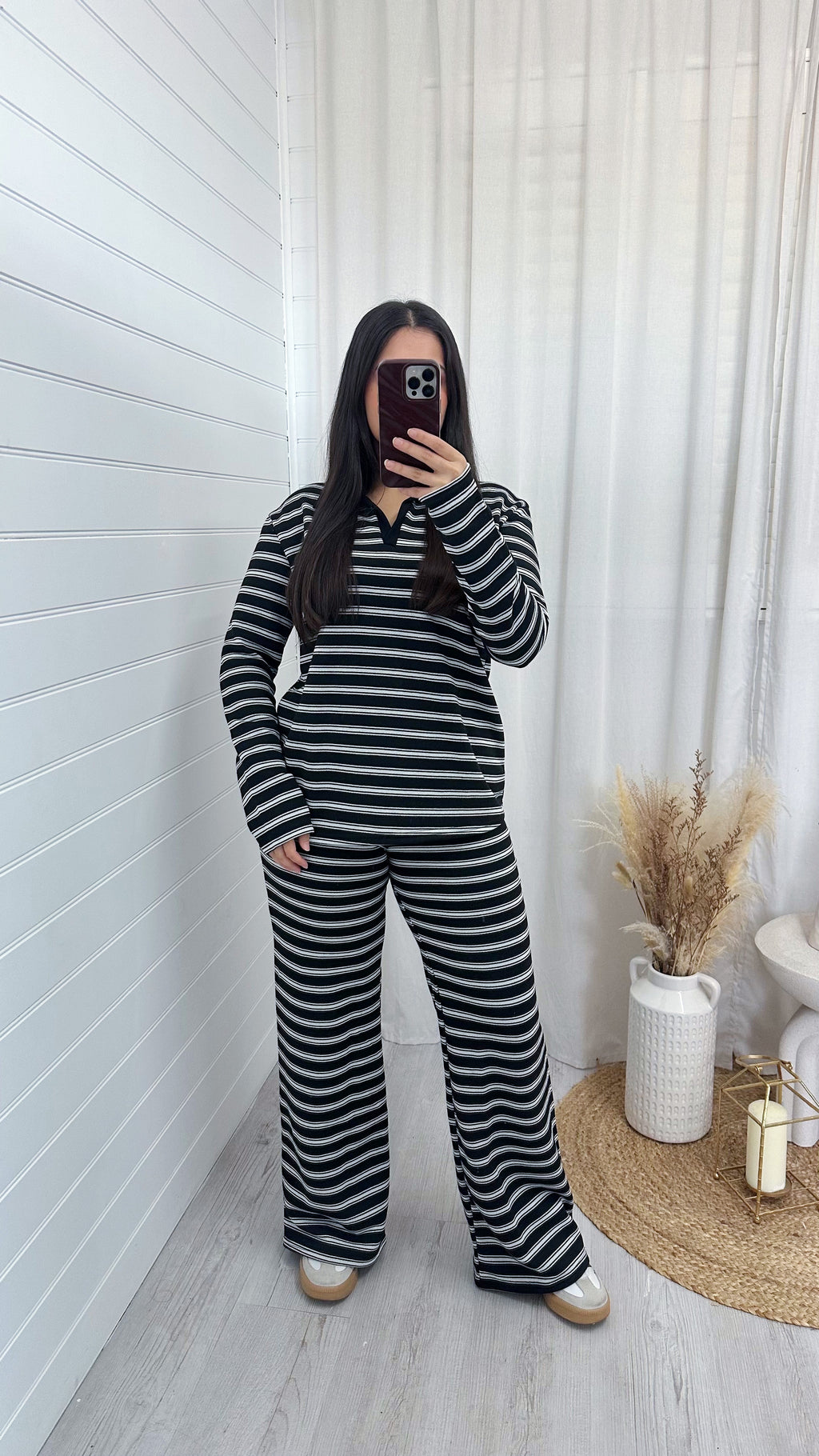 Chunky Stripe Rugby Sweatshirt and Trousers Co-Ord - BLACK