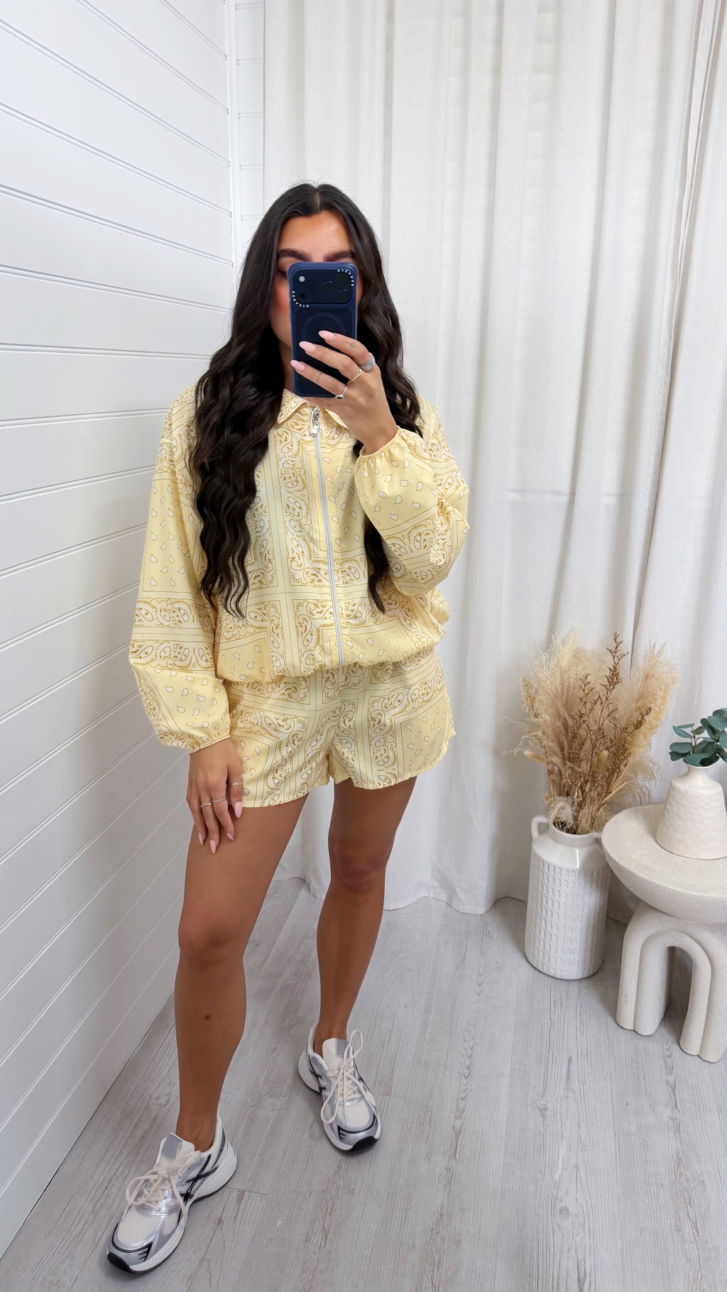 Bandana Print Satin Bomber Jacket and Shorts Co-Ord - LEMON