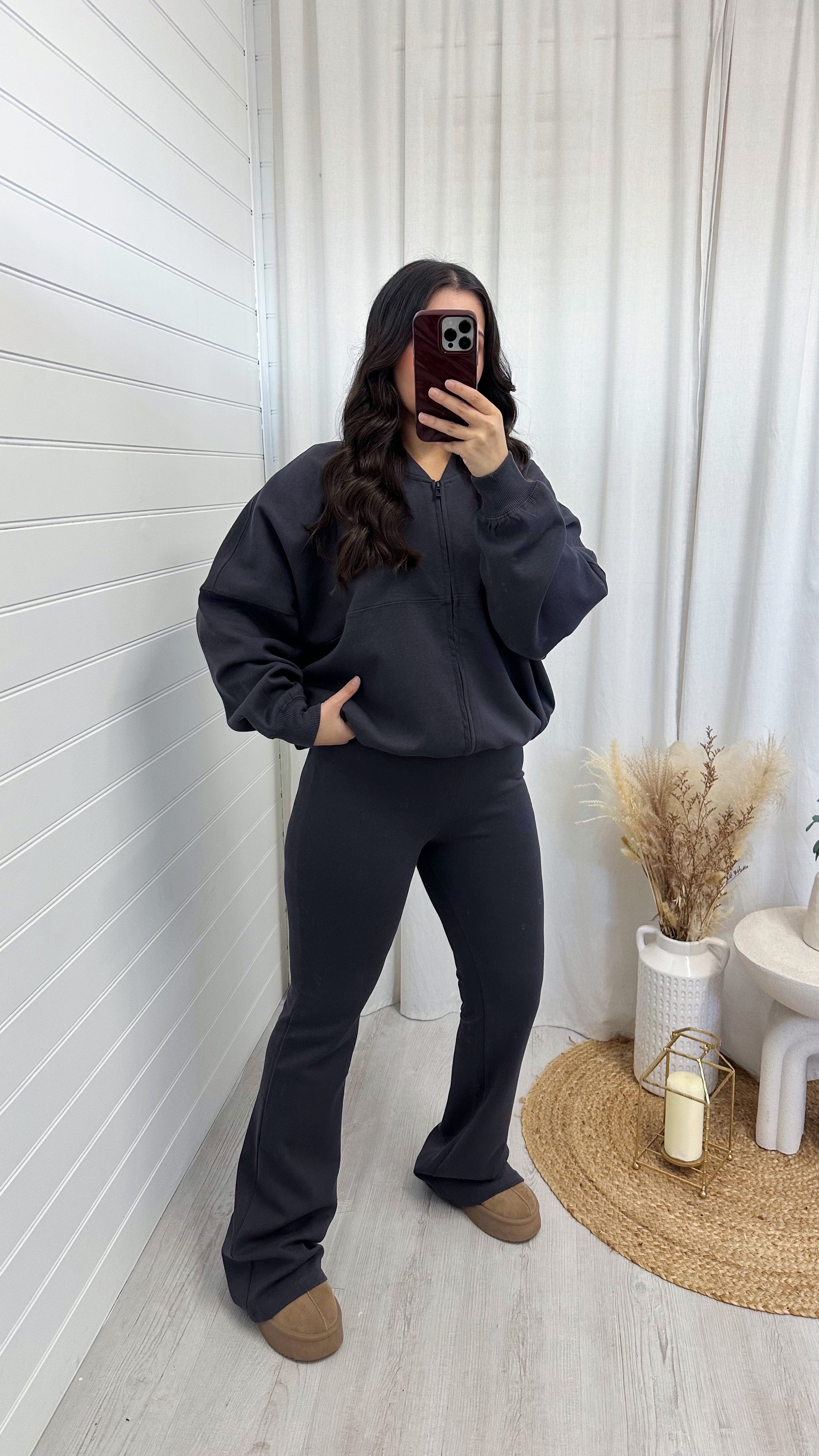 Bomber Jacket and Flare Joggers Co-Ord - SLATE GREY