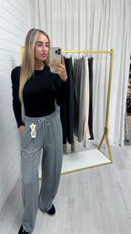 Textured Wide Leg Trousers - GREY