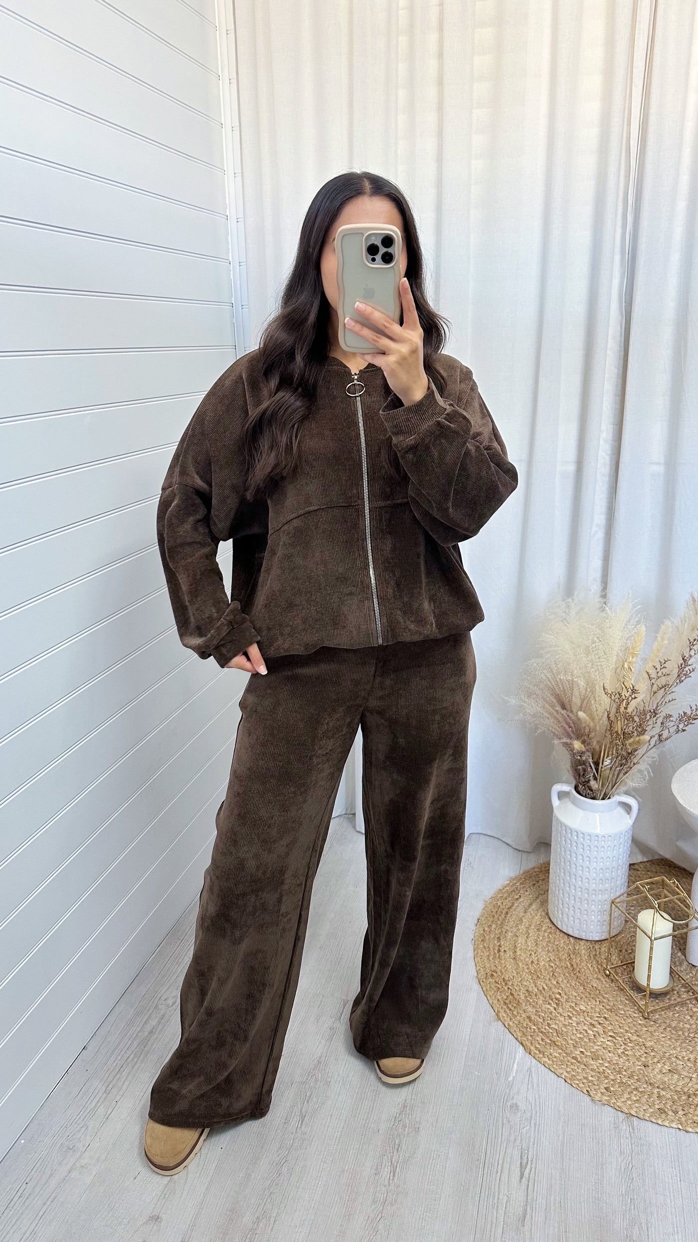 Cord Oversized Bomber Jacket and Joggers Co-Ord - BROWN