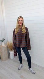 Relaxed Long Sleeve Stripe T-Shirt - BURGUNDY/SLATE