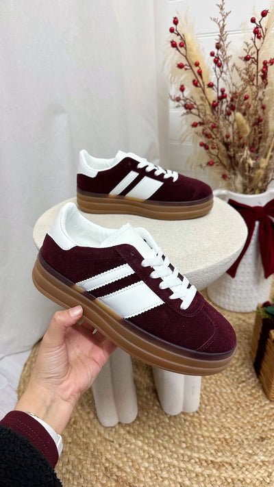 Platform Gum Sole Suede Trainers - WINE