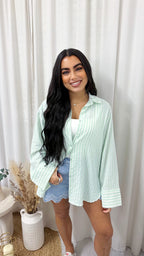Pinstripe Oversized Cotton Shirt - MINT