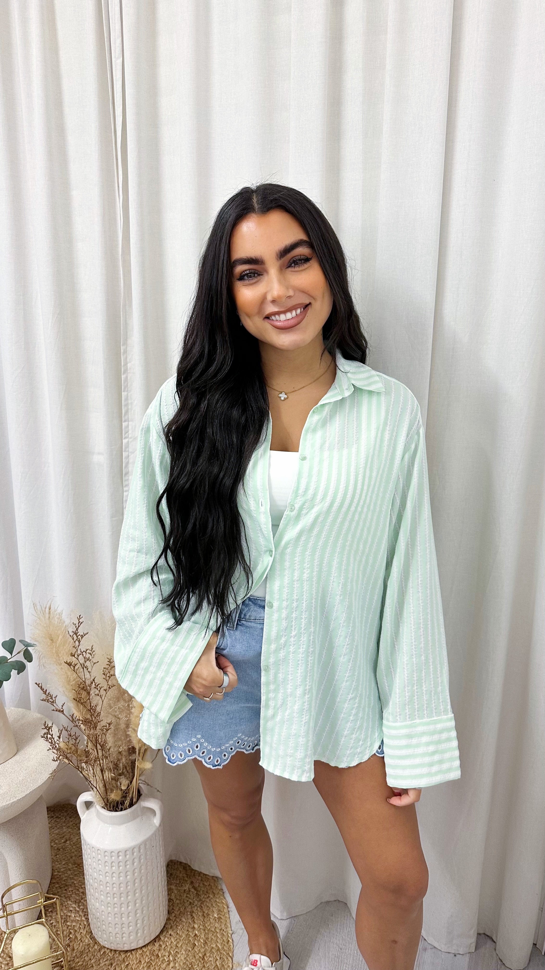 Pinstripe Oversized Cotton Shirt - MINT