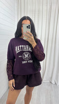 Lace Sleeve Manhattan Woollen Jumper - BURGUNDY