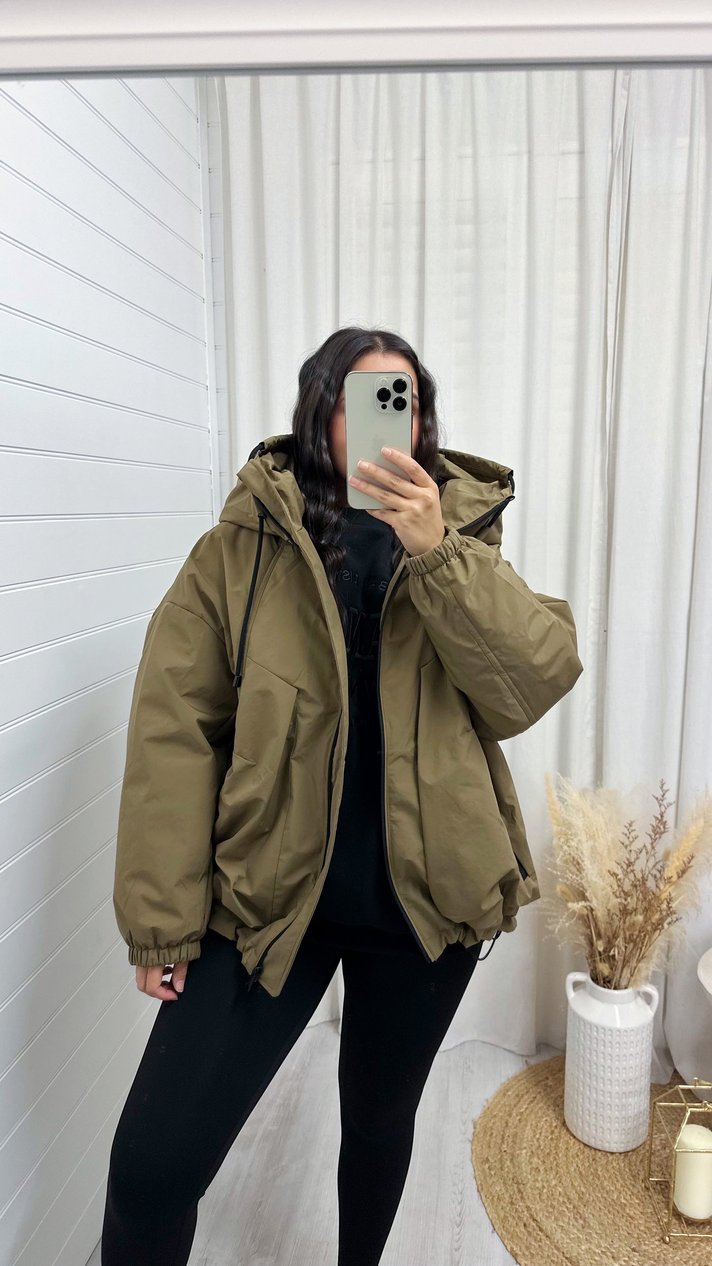 Hooded Oversized Waterproof Jacket - TAN
