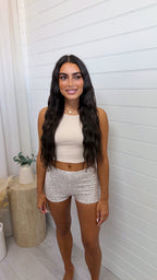 Sequin Stretchy Mini Shorts - BEIGE