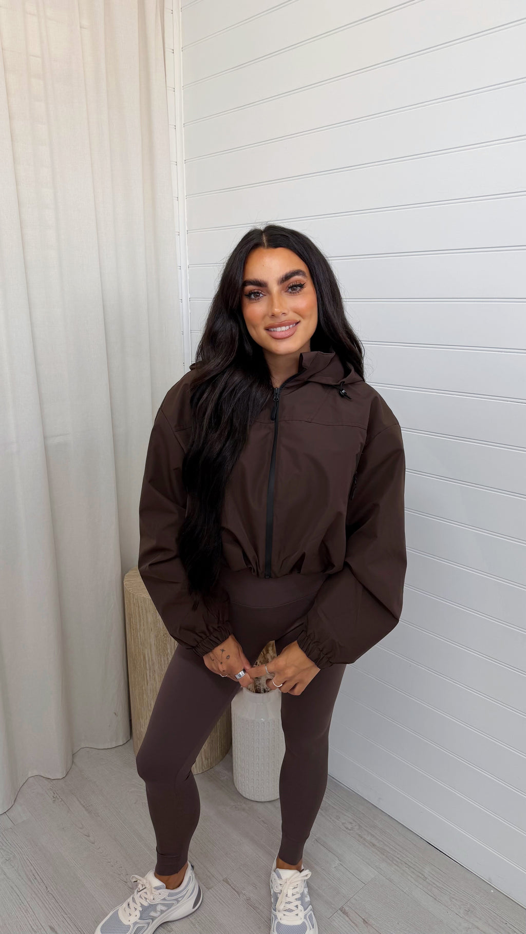Cropped Athletic Bomber Jacket - BROWN