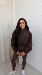 Cropped Athletic Bomber Jacket - BROWN