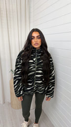 Camouflage Print Fleece Jacket - GREEN