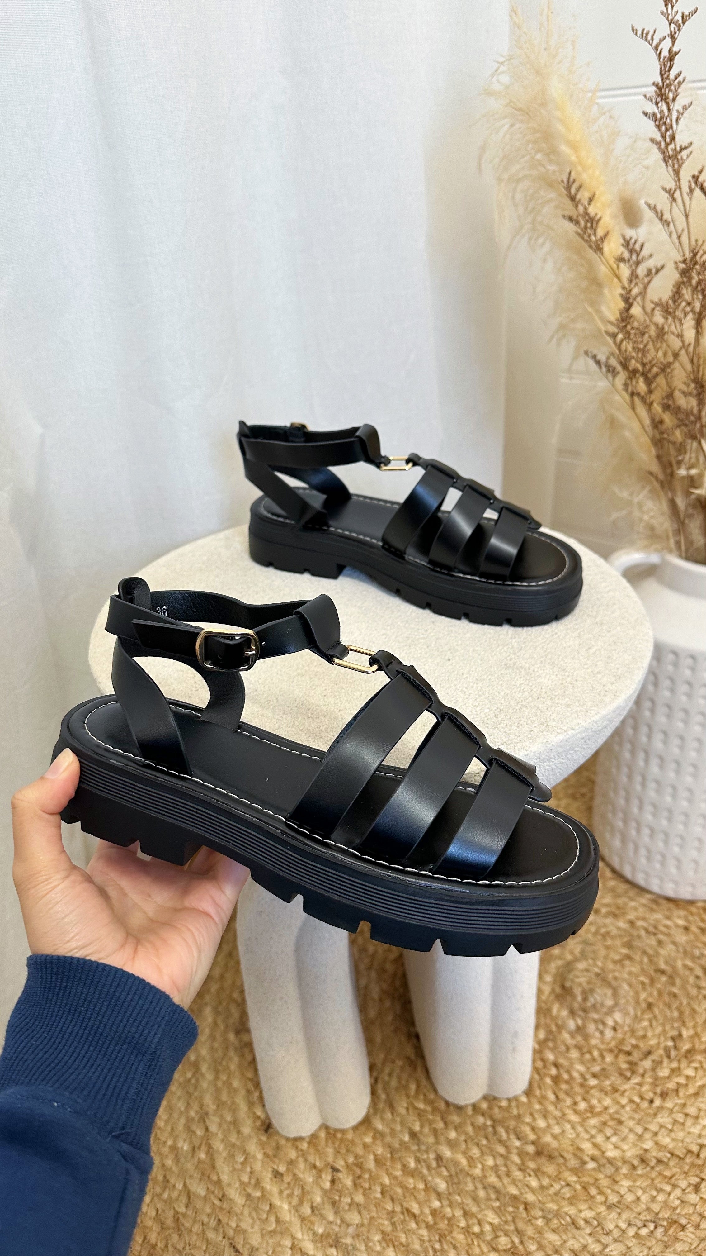 Chunky Sole Gladiator Sandals - BLACK
