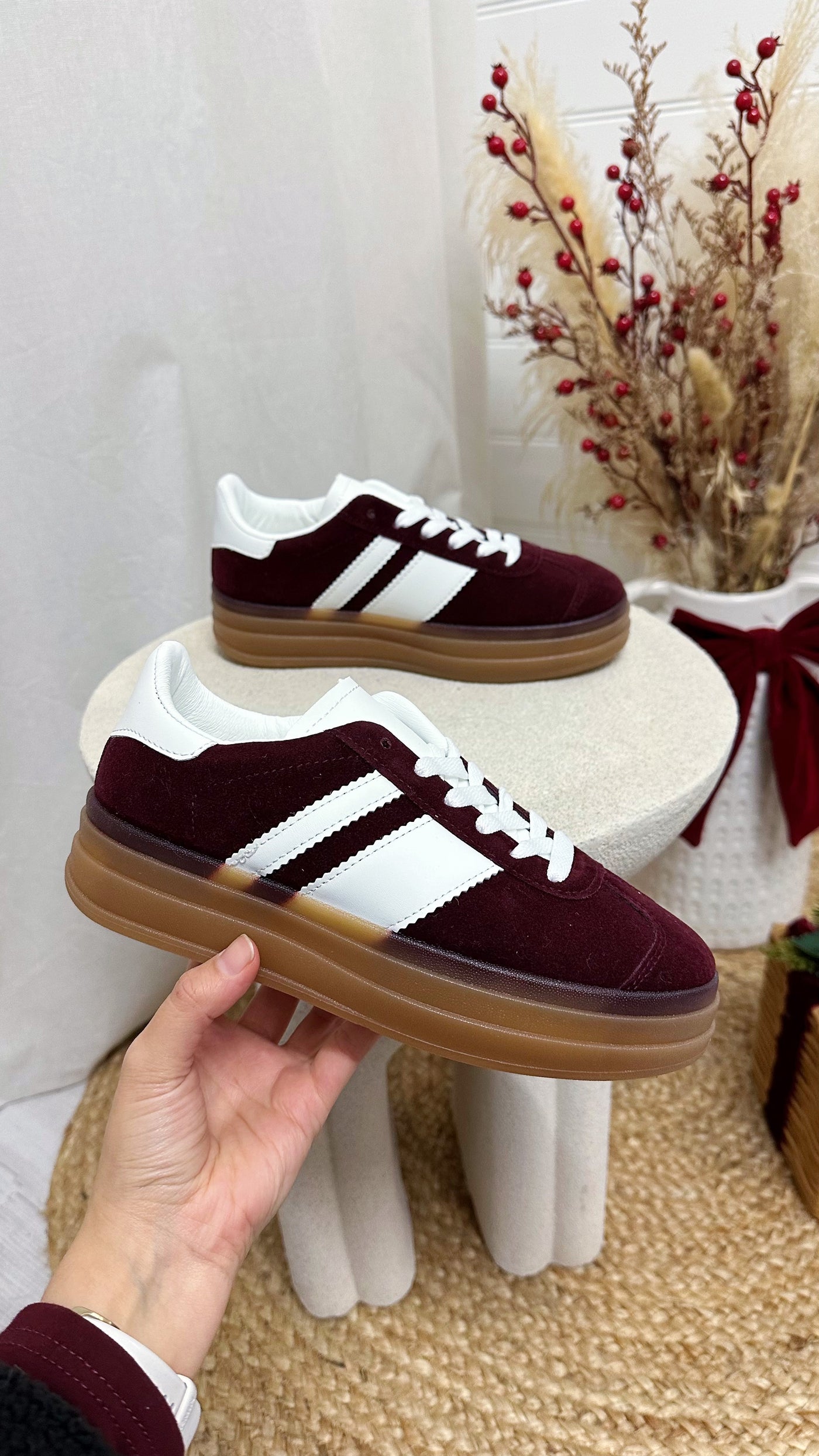 Platform Gum Sole Suede Trainers - WINE