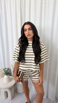 Waffle Stripe Crop Top and Shorts Co-Ord - CREAM