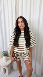 Waffle Stripe Crop Top and Shorts Co-Ord - CREAM