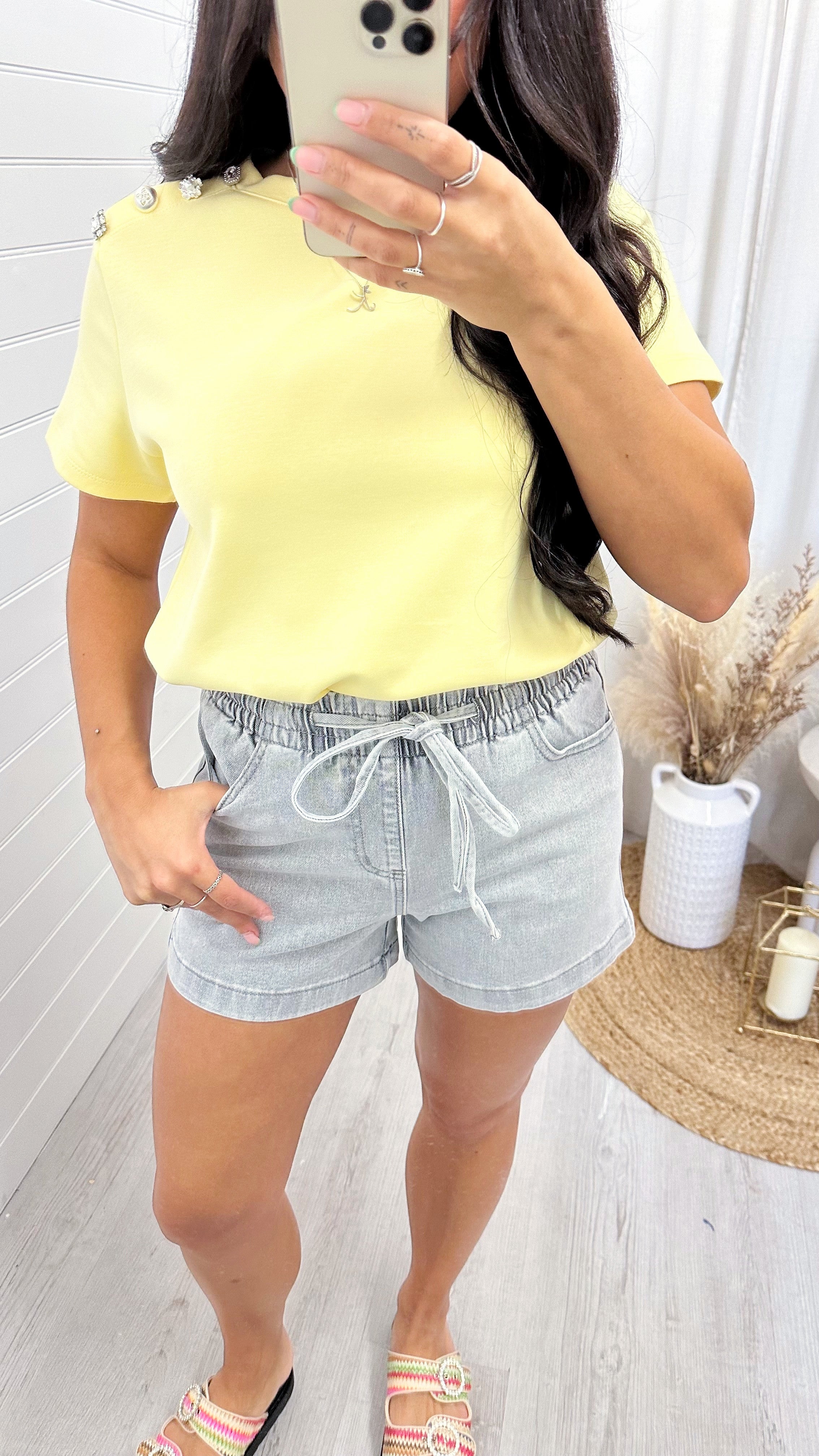 Paper Bag Denim Shorts - GREY