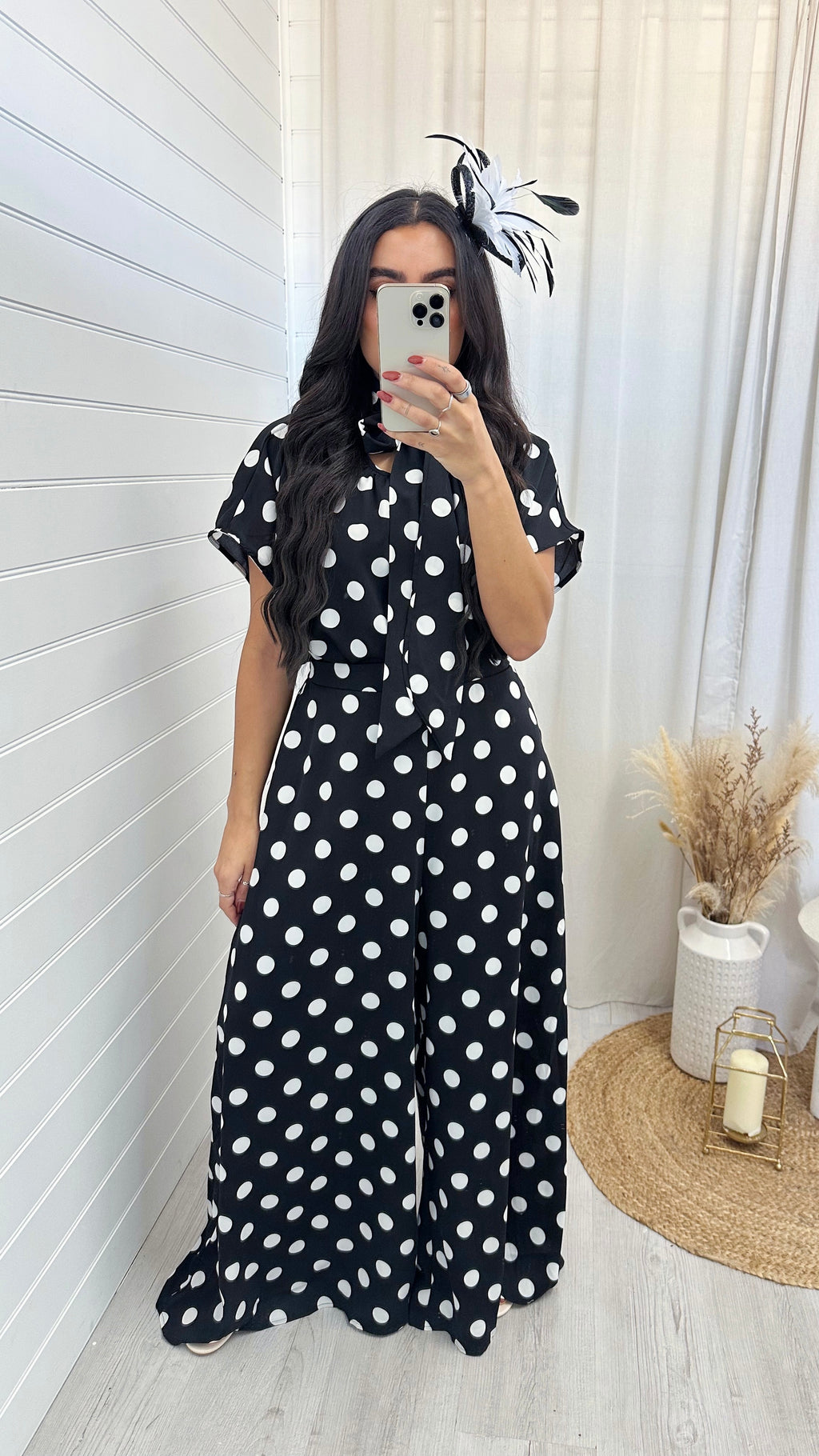 Polka Dot Bow Top and Wide Leg Trousers Co-Ord - BLACK/WHITE