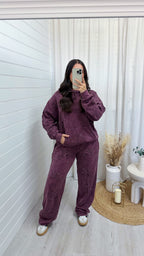 Distressed Cross Hoodie and Joggers Tracksuit - ACID WASH WINE