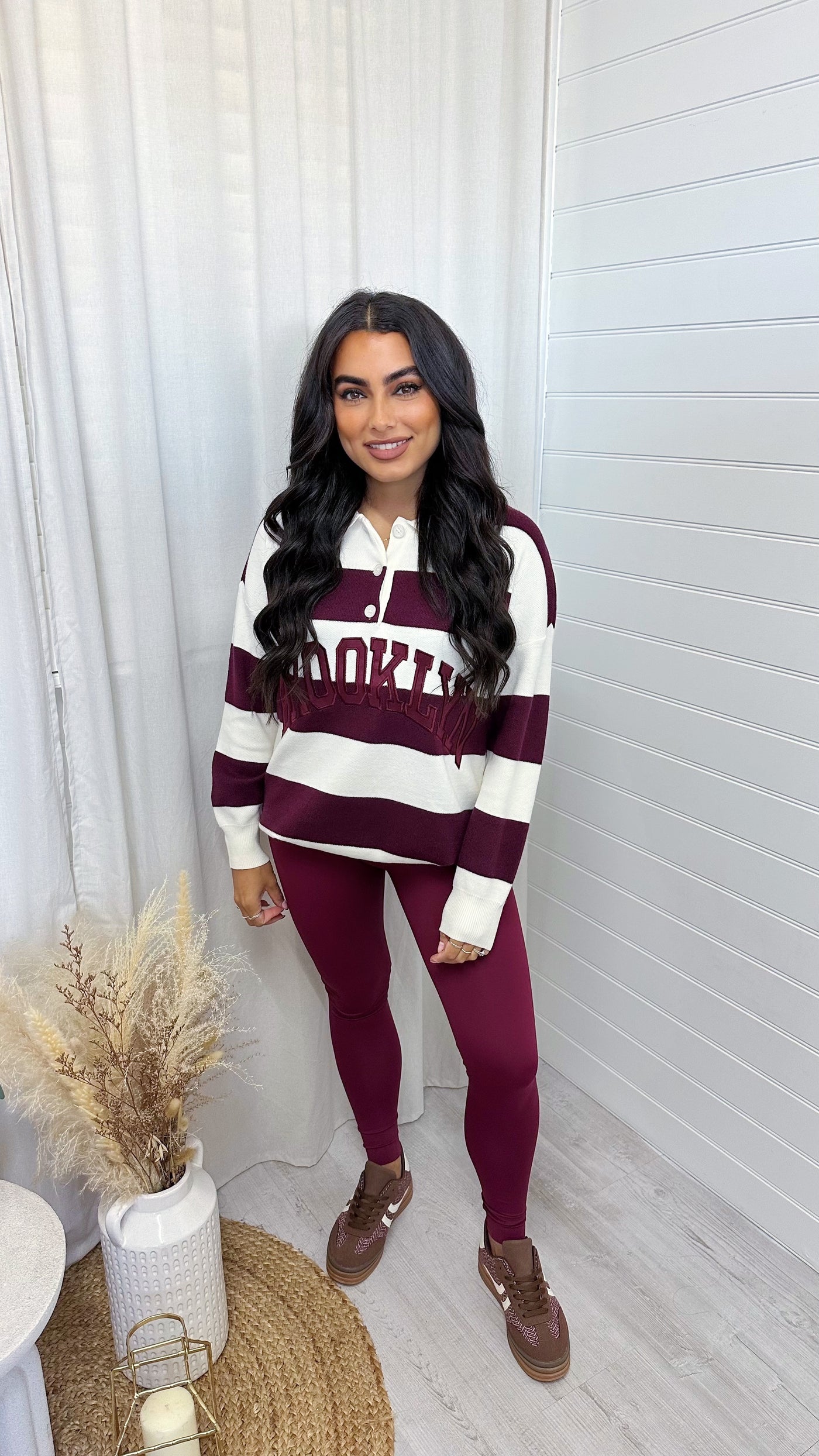 Stripey Soft Knitted Brooklyn Jumper - WINE