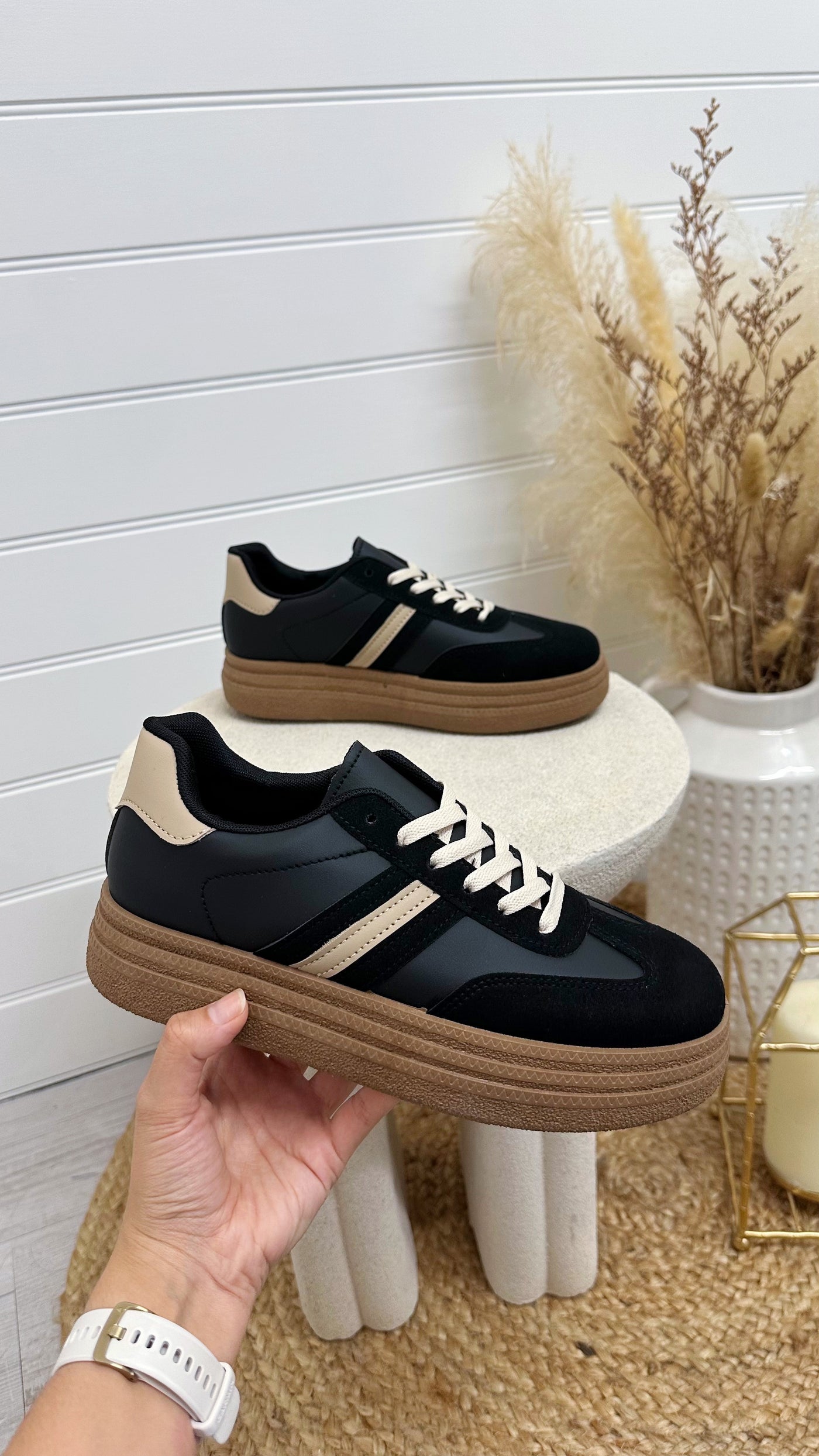 Gum Sole Chunky  Platform Trainers - BLACK