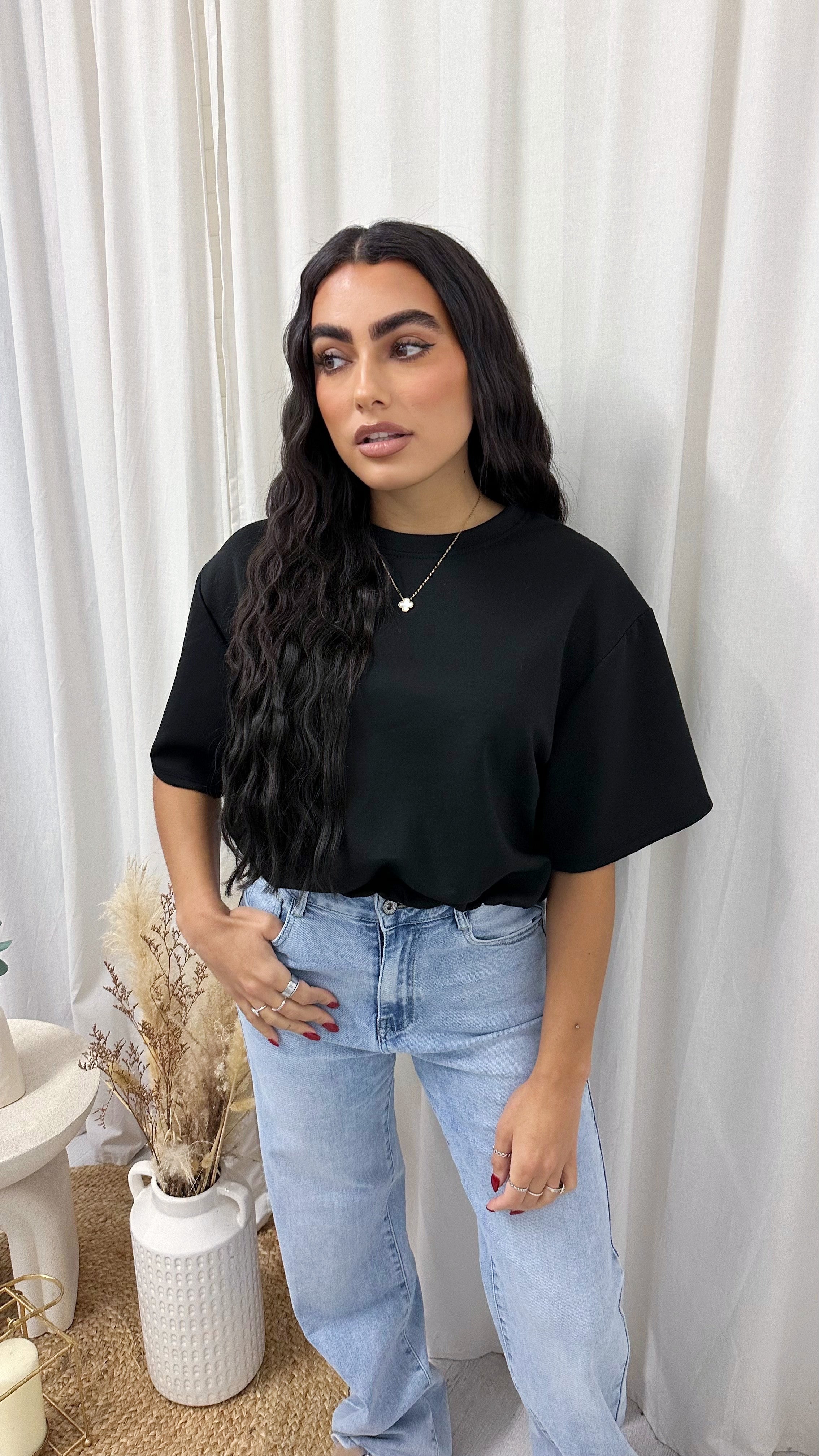 Short Sleeve Gathered Crop T-Shirt - BLACK