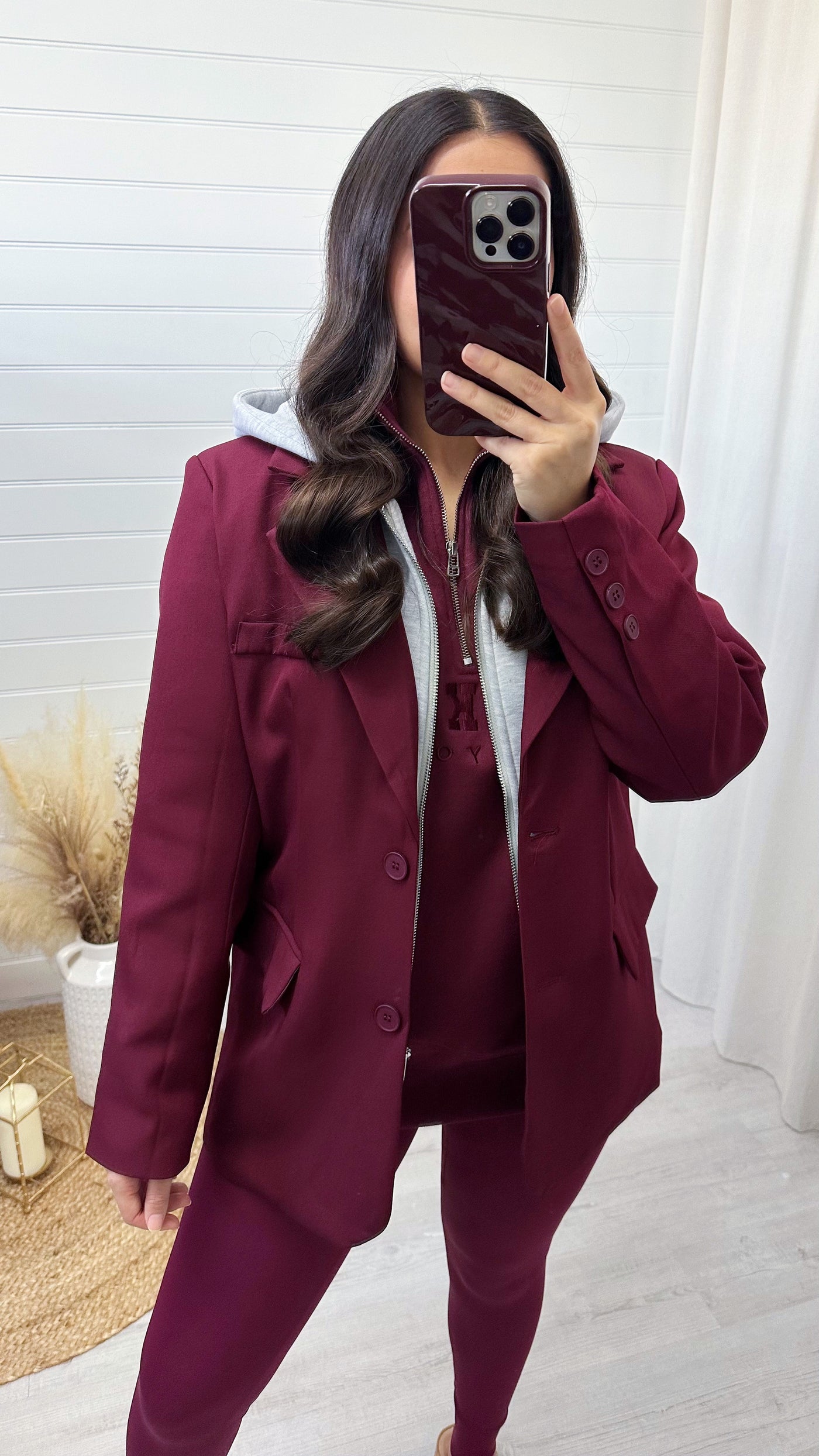 Jacket Insert Tailored Blazer - WINE