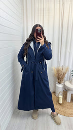Long Length Insert Hooded Rain Mac - NAVY